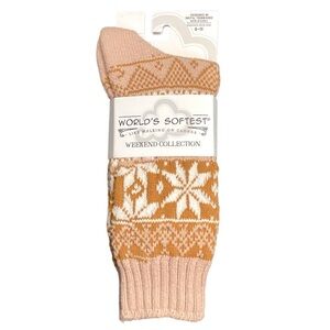 World’s Softest Tan Winter Fair Isle Crew Socks, Size 6-11 NEW